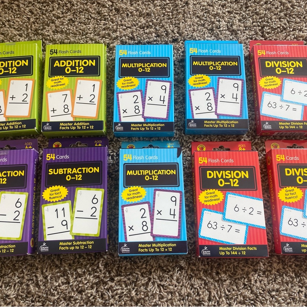 Lot of 10 subtraction addition division Multiplication Flash Cards Sets